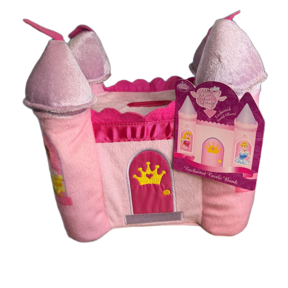 Disney Princess Pink Plush Castle Bank Belle Aurora Ariel Cinderella no sound